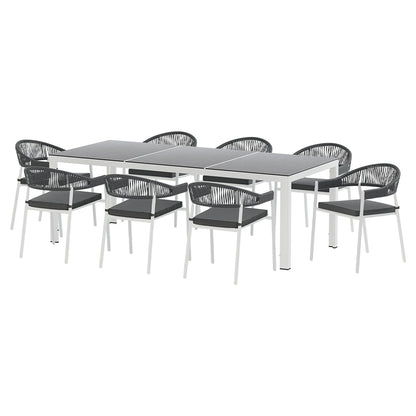 9-Piece Outdoor Rope Dining Set - White - OZ Home Deals