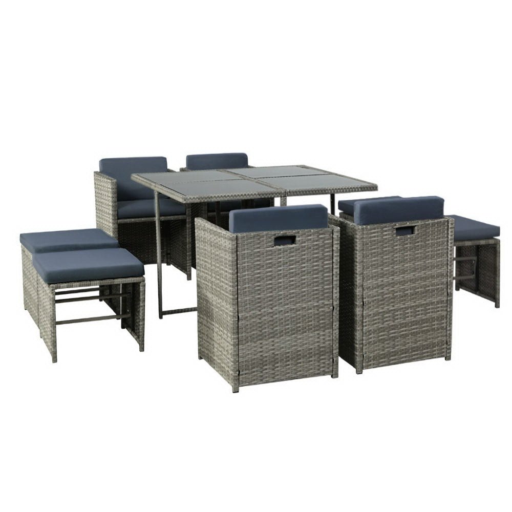 9-Piece Outdoor Wicker Dining Set - Grey - OZ Home Deals
