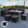9-Seater Wicker Outdoor Sofa Dining Set - Black - OZ Home Deals