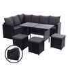 9-Seater Wicker Outdoor Sofa Dining Set - Black - OZ Home Deals