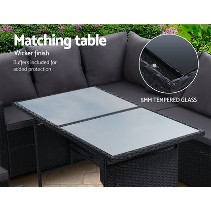9-Seater Wicker Outdoor Sofa Dining Set - Black - OZ Home Deals