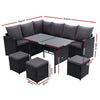 9-Seater Wicker Outdoor Sofa Dining Set - Black - OZ Home Deals
