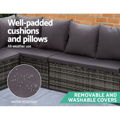 9-Seater Wicker Outdoor Sofa Dining Set - Grey - OZ Home Deals