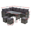 9-Seater Wicker Outdoor Sofa Dining Set - Grey - OZ Home Deals