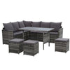 9-Seater Wicker Outdoor Sofa Dining Set - Grey - OZ Home Deals