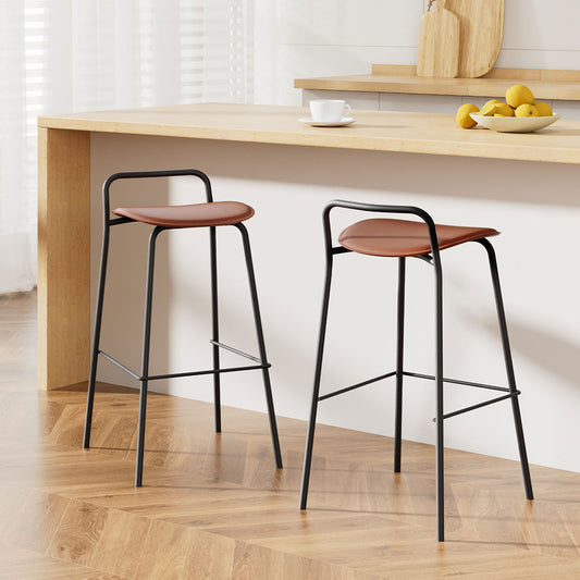 Barossa 2-Piece PU Leather Bar Stools – Brown & Black