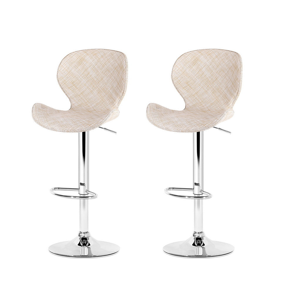 2x Byron Bay Rattan Bar Stools – Adjustable Height 90-112cm, Beige/Silver