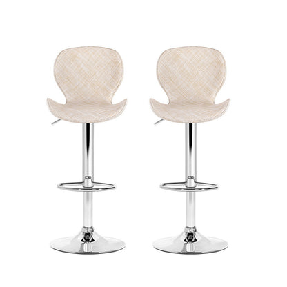 2x Byron Bay Rattan Bar Stools – Adjustable Height 90-112cm, Beige/Silver