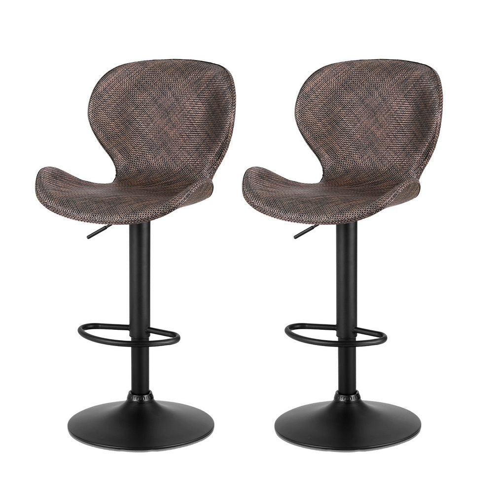 2x Melbourne Rattan Bar Stools – Adjustable Height 90-112cm, Brown/Black
