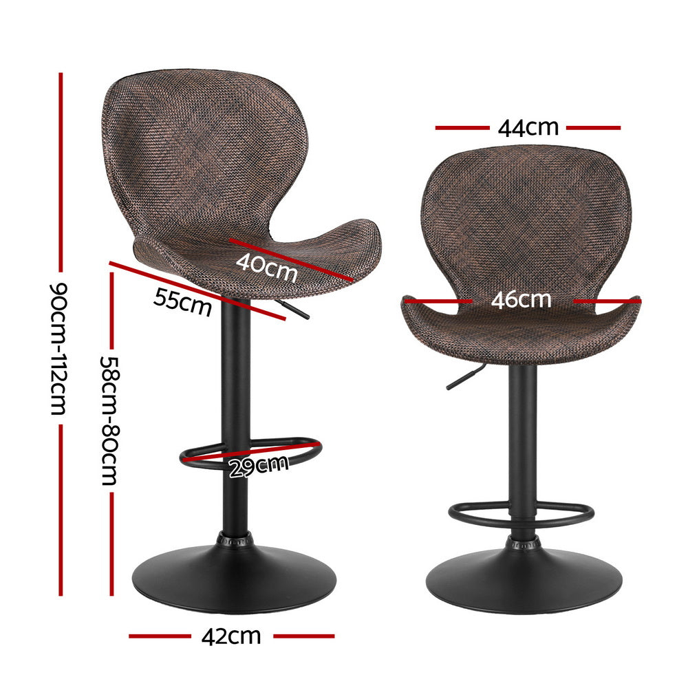 2x Melbourne Rattan Bar Stools – Adjustable Height 90-112cm, Brown/Black