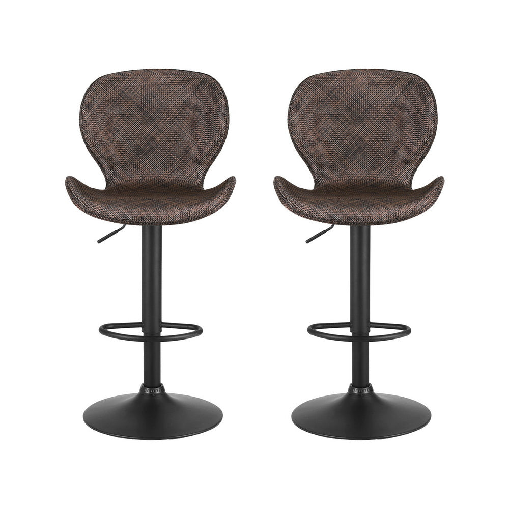 2x Melbourne Rattan Bar Stools – Adjustable Height 90-112cm, Brown/Black