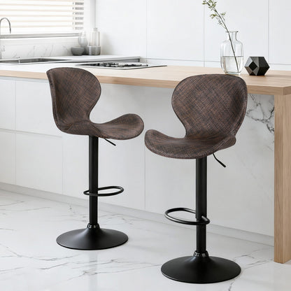 2x Melbourne Rattan Bar Stools – Adjustable Height 90-112cm, Brown/Black
