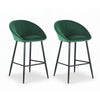 2x Brisbane Velvet Bar Stools – Ergonomic Tub-Style, Green/Black