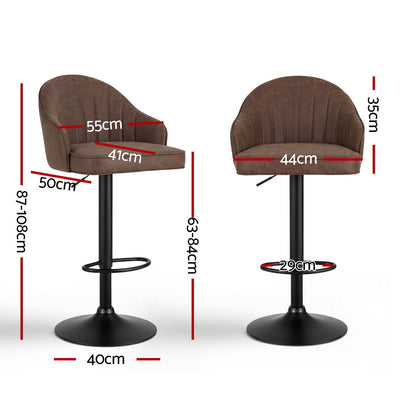 2x Brisbane PU Leather Bar Stools – Ergonomic Shell Design, Brown/Black