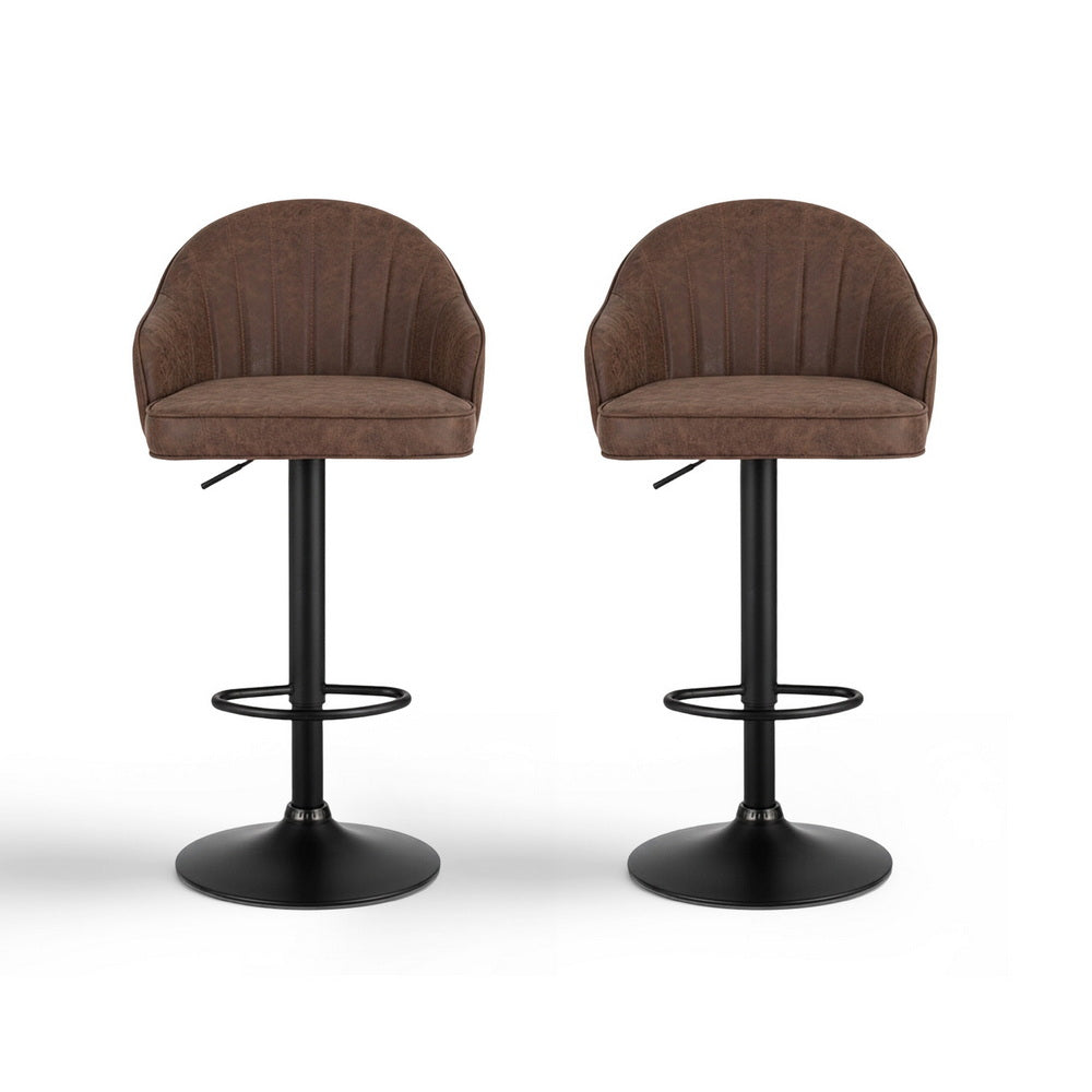 2x Brisbane PU Leather Bar Stools – Ergonomic Shell Design, Brown/Black