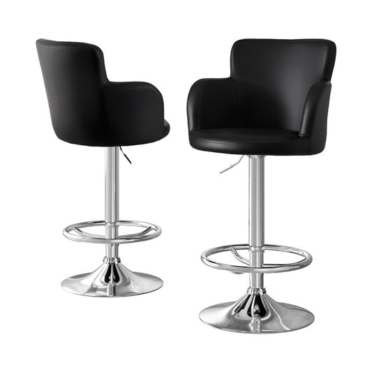 Pokhara Leather Bar Stools – Adjustable Height, Swivel, Chrome Base, Black