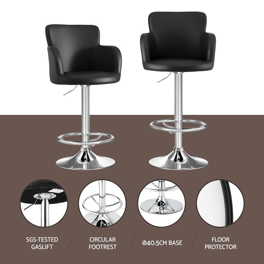 Pokhara Leather Bar Stools – Adjustable Height, Swivel, Chrome Base, Black