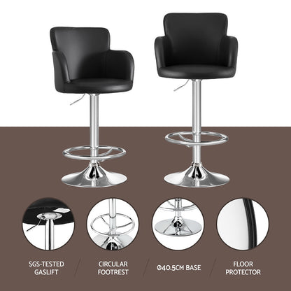 Pokhara Leather Bar Stools – Adjustable Height, Swivel, Chrome Base, Black