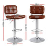 2x Darwin Adjustable Bar Stools – Square Tufted PU Leather, Brown/Silver