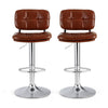2x Darwin Adjustable Bar Stools – Square Tufted PU Leather, Brown/Silver