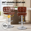 2x Darwin Adjustable Bar Stools – Square Tufted PU Leather, Brown/Silver