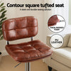 2x Darwin Adjustable Bar Stools – Square Tufted PU Leather, Brown/Silver