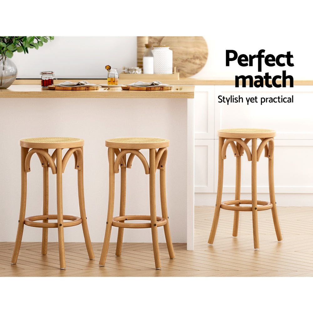 Kimberley Beechwood Rattan Bar Stools – Pine, 2 Pack