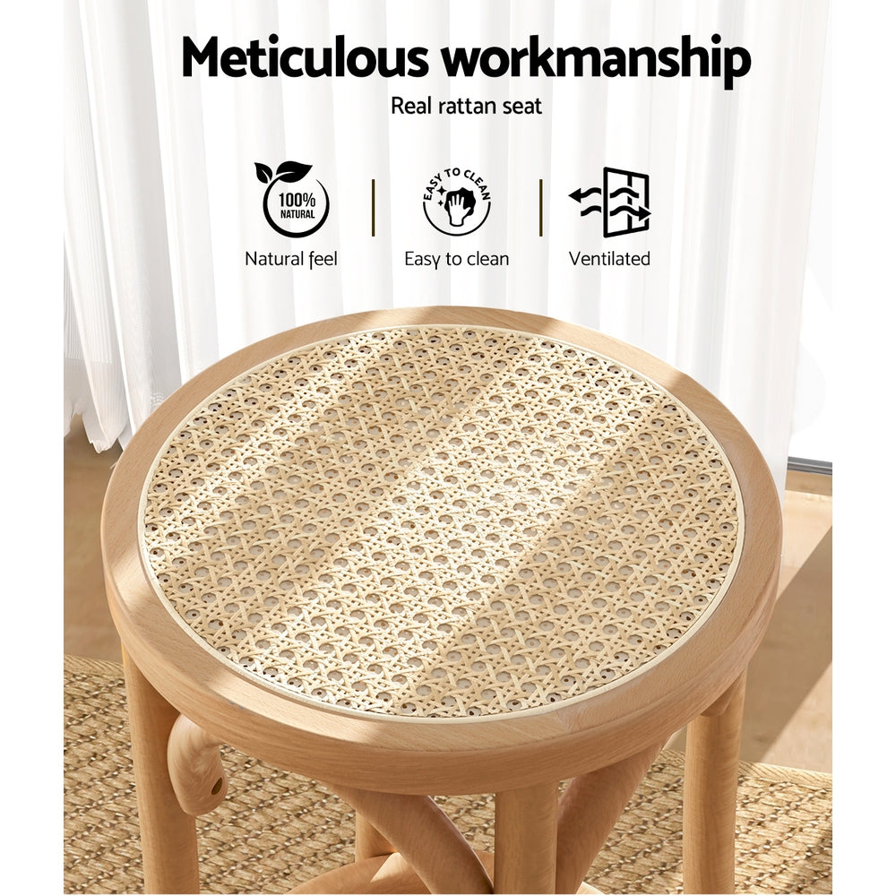 Kimberley Beechwood Rattan Bar Stools – Pine, 2 Pack