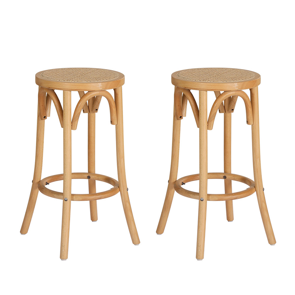 Kimberley Beechwood Rattan Bar Stools – Pine, 2 Pack