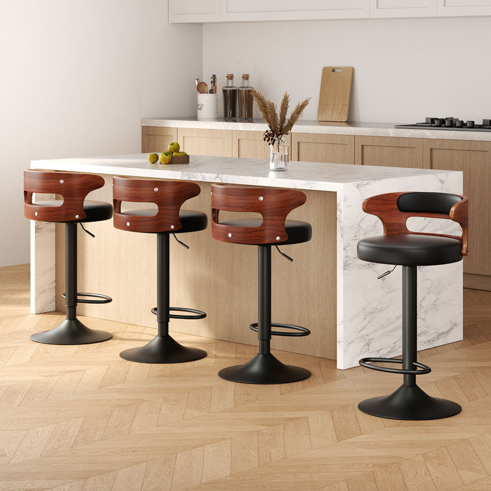 Grandeur PU Leather Swivel Bar Stools – Set of 4 (Black)