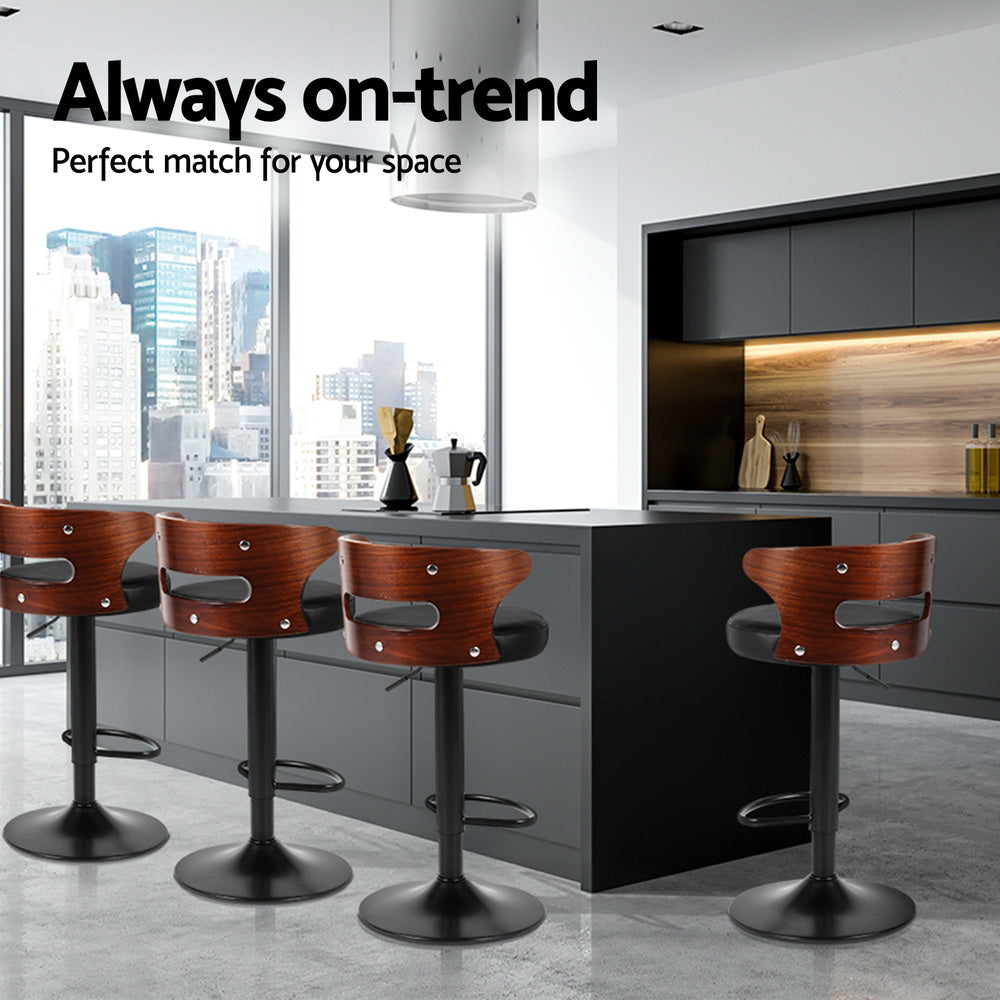 Grandeur PU Leather Swivel Bar Stools – Set of 4 (Black)