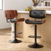 Kangaroo Adjustable Bar Stools – Black PU Leather & Wooden Seat, 64-85cm