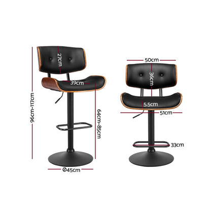 Kangaroo Adjustable Bar Stools – Black PU Leather & Wooden Seat, 64-85cm