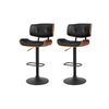 Kangaroo Adjustable Bar Stools – Black PU Leather & Wooden Seat, 64-85cm