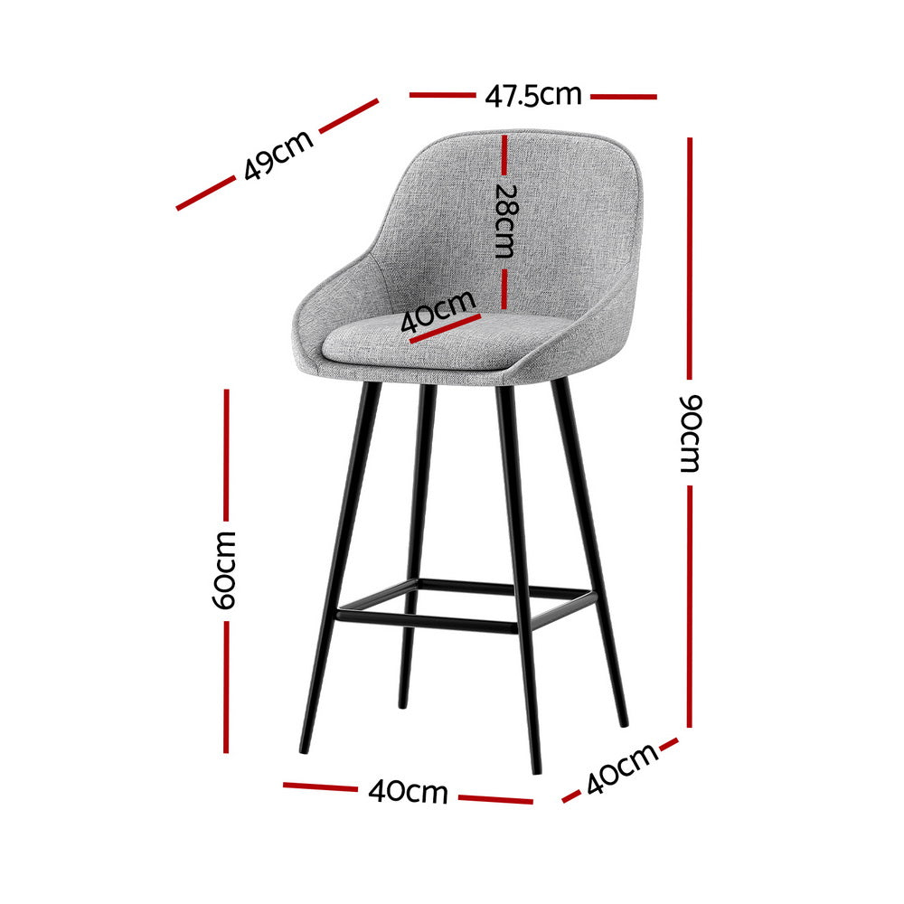 Outback Linen Wingback Bar Stools – Grey Linen & Black Metal, 60cm