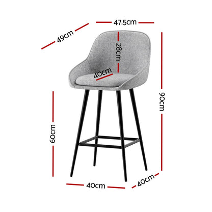 Outback Linen Wingback Bar Stools – Grey Linen & Black Metal, 60cm