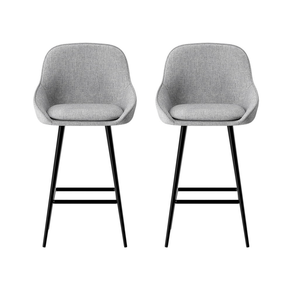Outback Linen Wingback Bar Stools – Grey Linen & Black Metal, 60cm