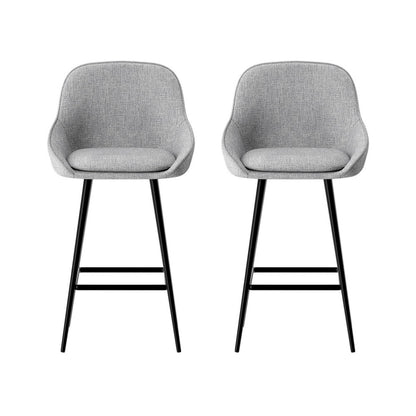 Outback Linen Wingback Bar Stools – Grey Linen & Black Metal, 60cm