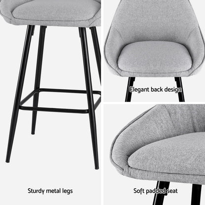 Outback Linen Wingback Bar Stools – Grey Linen & Black Metal, 60cm