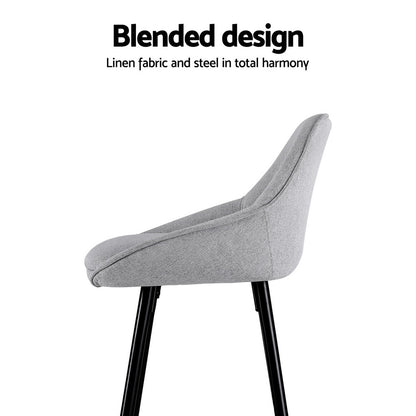 Outback Linen Wingback Bar Stools – Grey Linen & Black Metal, 60cm