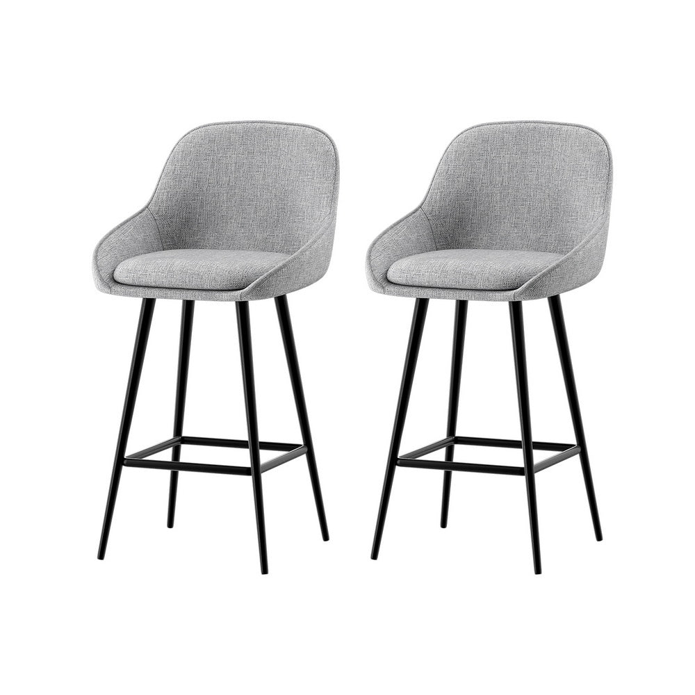 Outback Linen Wingback Bar Stools – Grey Linen & Black Metal, 60cm