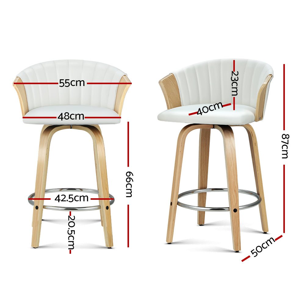 Coogee 2-Piece Bentwood Bar Stools – White PU Leather, 66cm