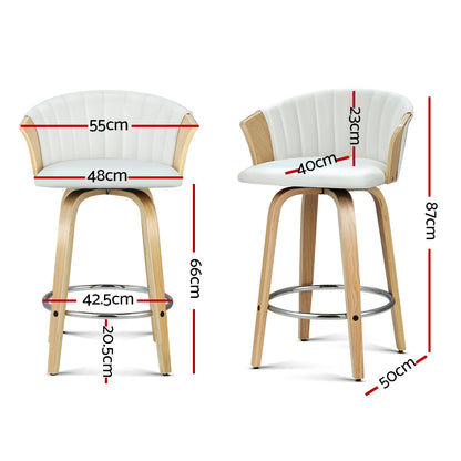Coogee 2-Piece Bentwood Bar Stools – White PU Leather, 66cm