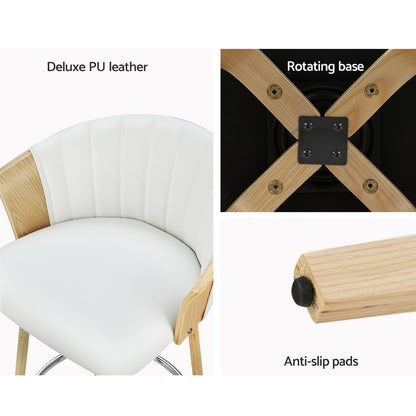 Coogee 2-Piece Bentwood Bar Stools – White PU Leather, 66cm