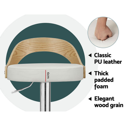 Uluru Adjustable PU Leather Bar Stools – White Bentwood, 2 Pack