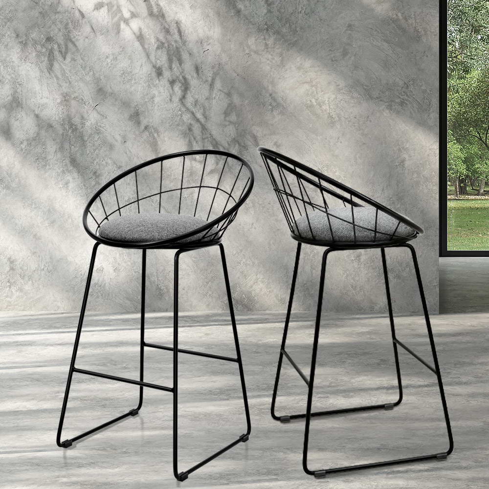 Kurrawa 2-Piece Faux Linen Bar Stools – Black