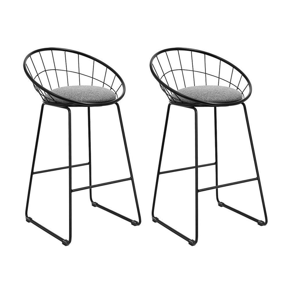 Kurrawa 2-Piece Faux Linen Bar Stools – Black