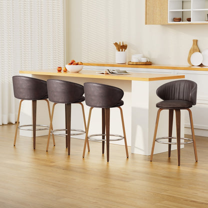 4x Artiss Bar Stools Dining Chairs Contoured Leather Wood Stool