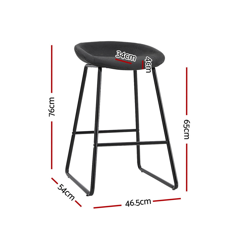 Everest PU Leather Bar Stools – Black Metal Frame, 65cm
