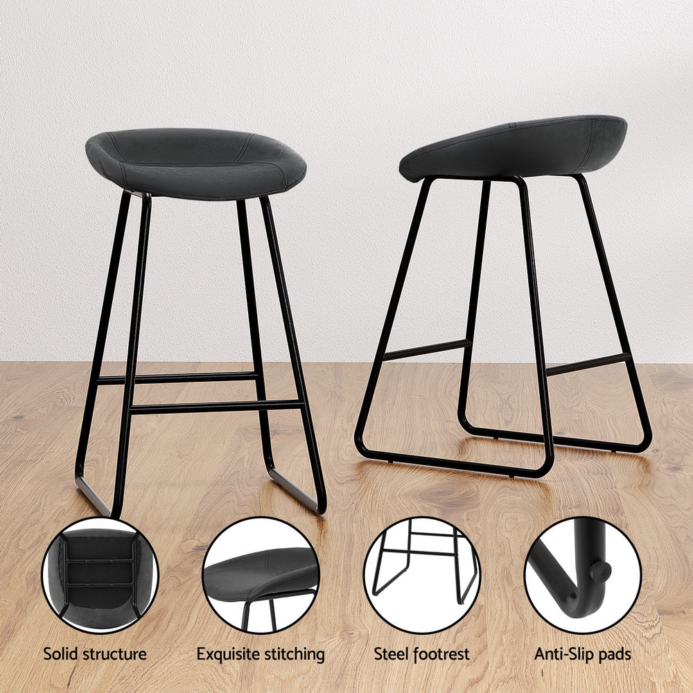 Everest PU Leather Bar Stools – Black Metal Frame, 65cm